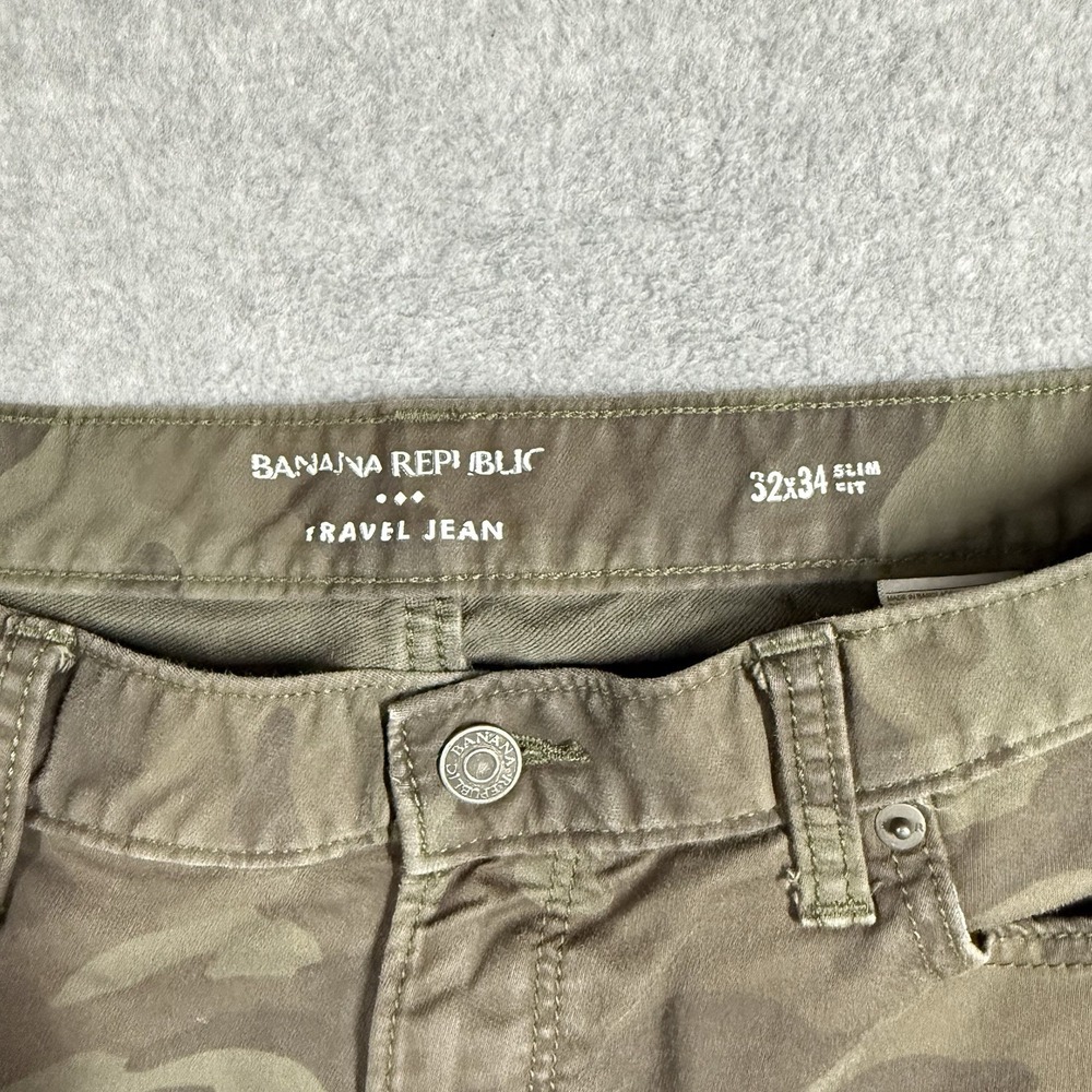 Banana Republic Travel Jean Slim Fit 32x30 Olive Camo Stretch Denim Pants Hemmed - Picture 5 of 11